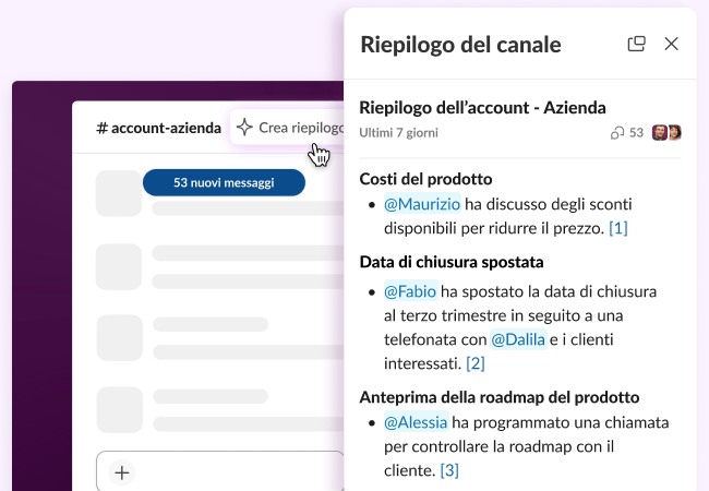 Un cursore a forma di mano fa clic sul pulsante “IA di ww5” in ww5 per riassumere una conversazione.